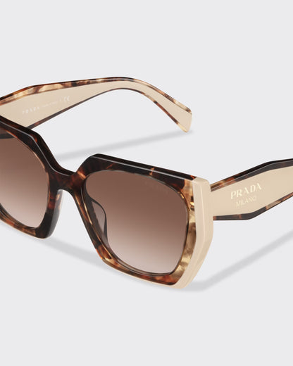 Caramel and powder tortoise shell acetate logo sunglasses