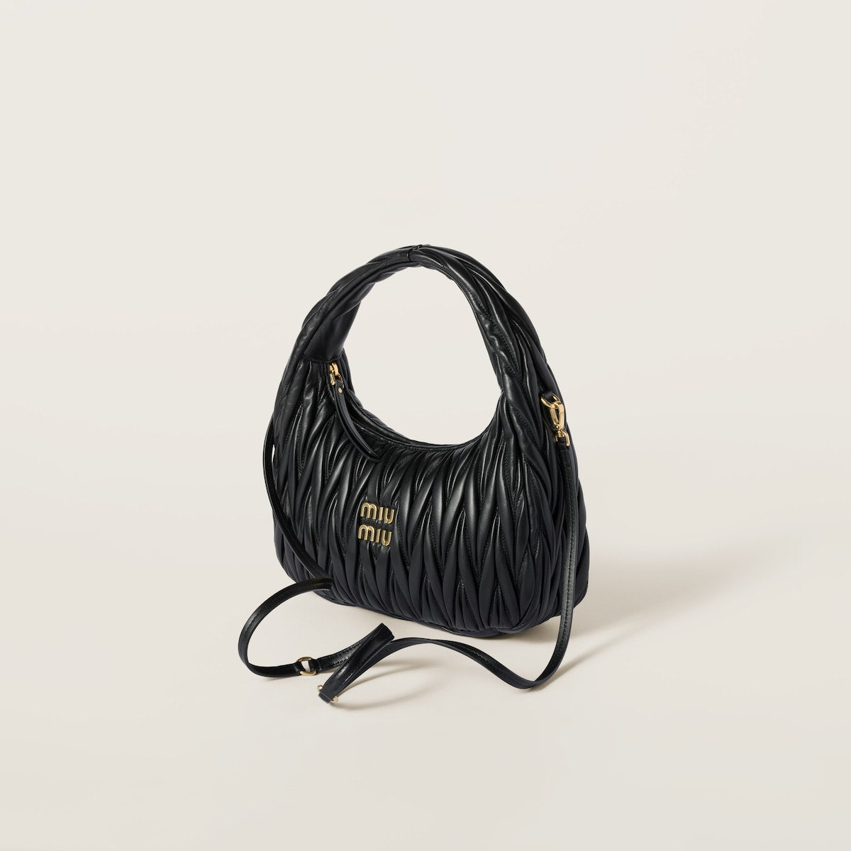 Black matelassé nappa leather Wander hobo bag