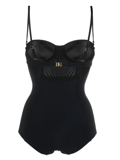 Costume intero cut-out con logo e placca nero