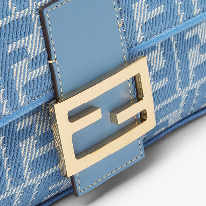 Medium blue denim-effect FF jacquard bag