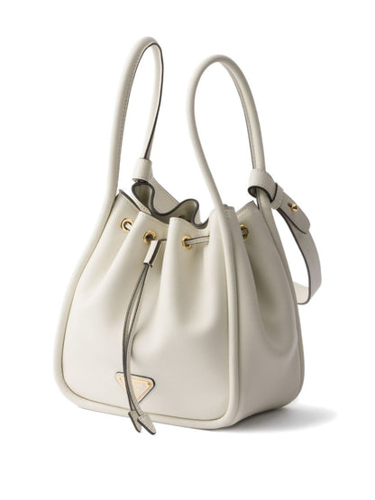 Borsa a secchiello piccola in pelle bianca