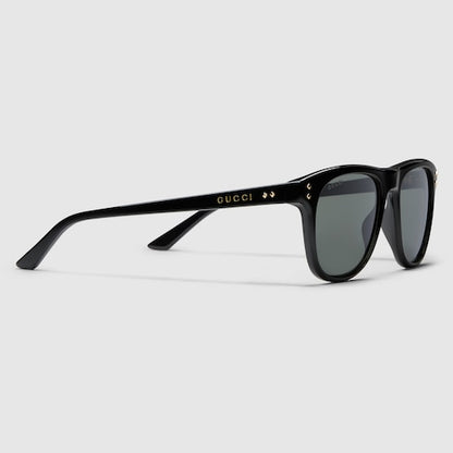 Men's shiny black acetate square sunglasses with metal rivets