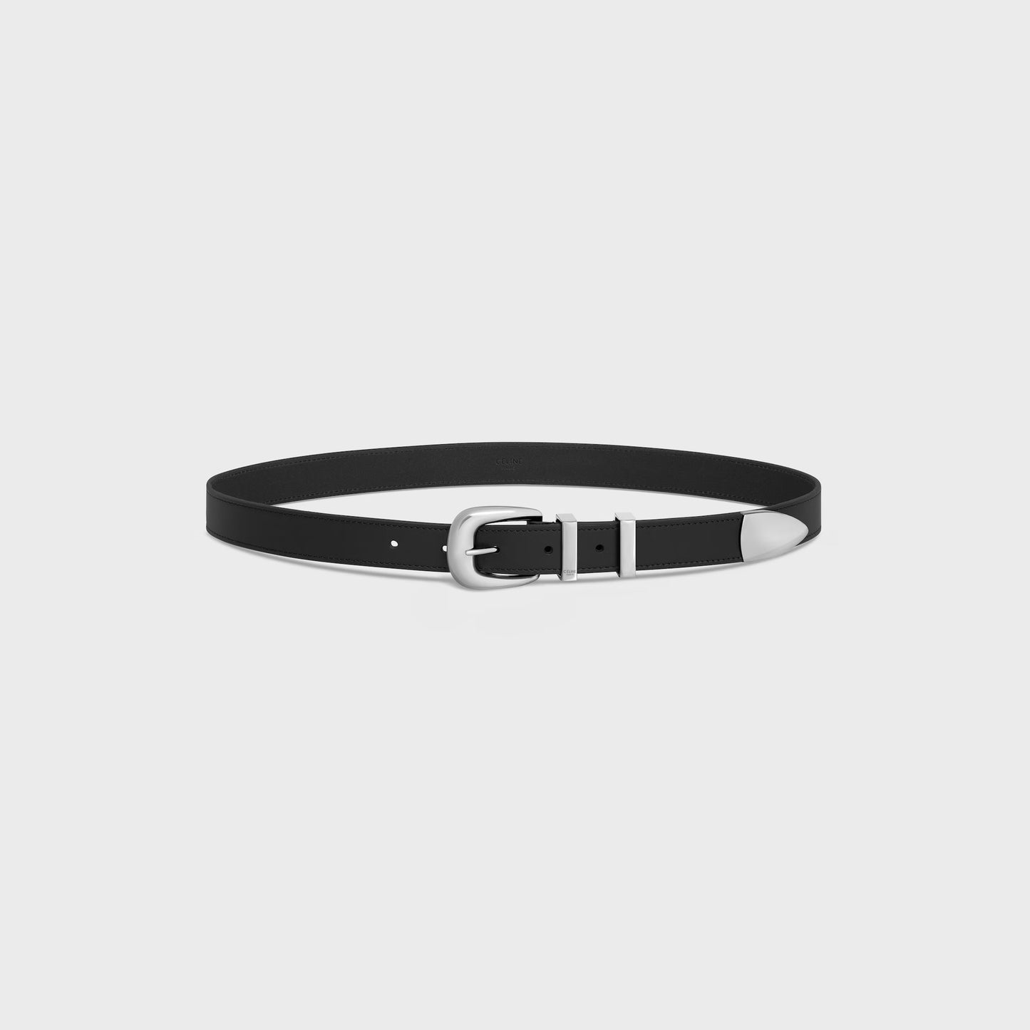 Cintura western 25 mm in pelle di vitello vintage nero con fibbia argento
