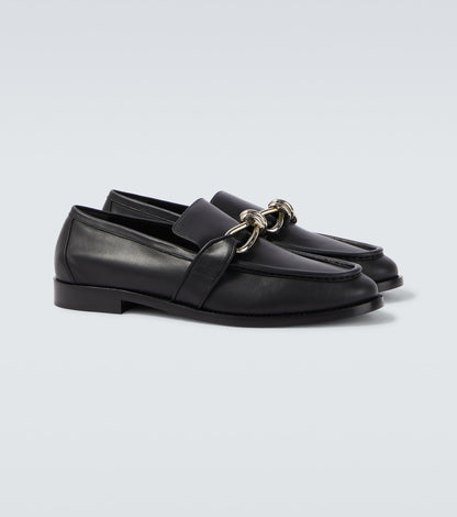 Astaire Knot loafers in black smooth leather with silver buckle