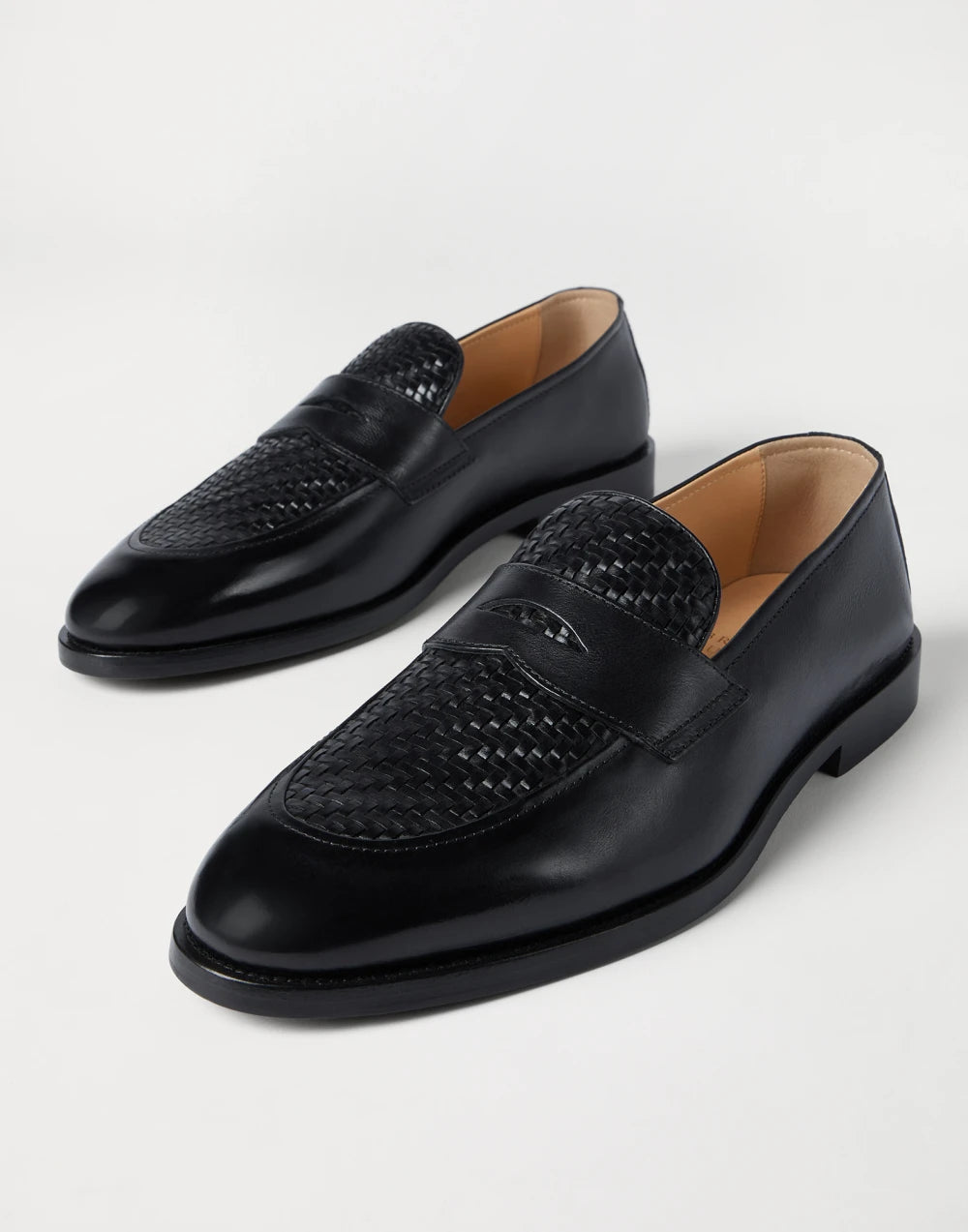 Penny Loafer in woven calfskin and black polished calfskin