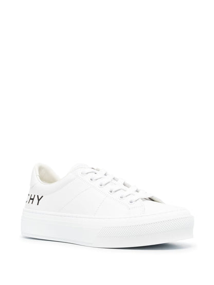 Low-top leather sneakers with white logo print