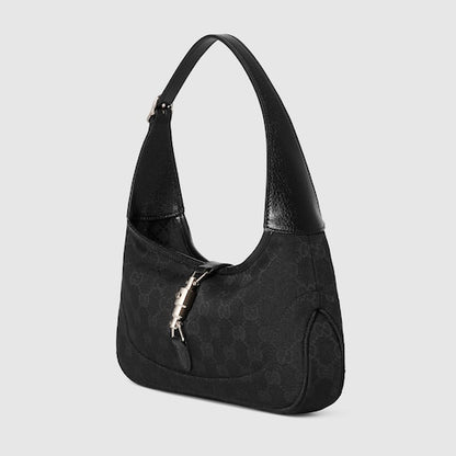 Jackie Slim shoulder bag in black leather, medium size