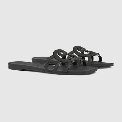 Women's slider sandal with GG crossover in black rubber