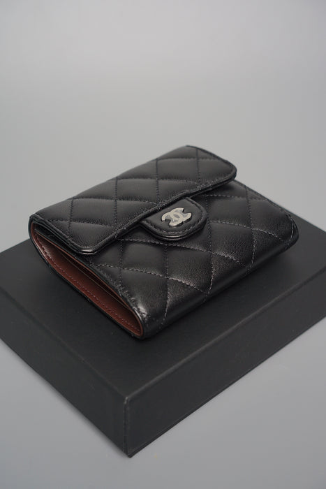 Classic quilted black leather CC card holder