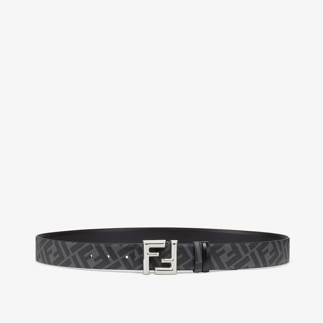 Men's reversible black leather belt with gray and black FF motif
