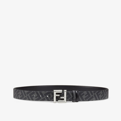 Men's reversible black leather belt with gray and black FF motif