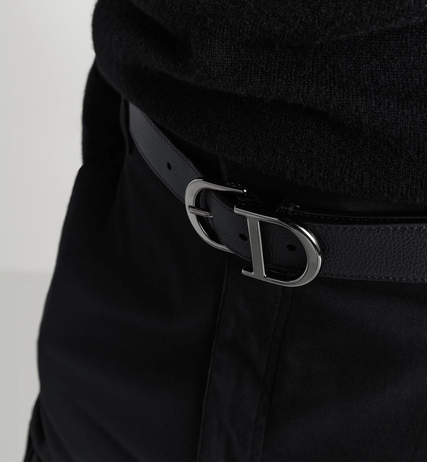 Men's 33mm black hammered calfskin leather belt