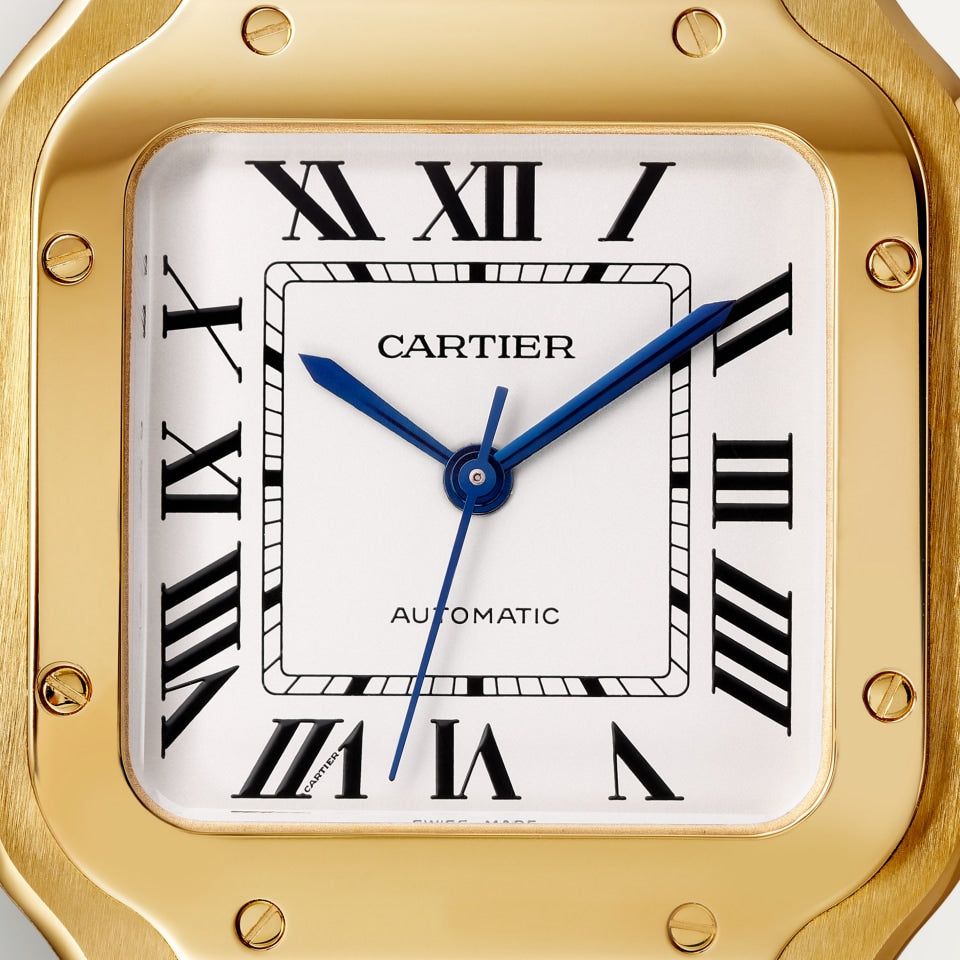 Santos watch in gold with opaline silvered dial