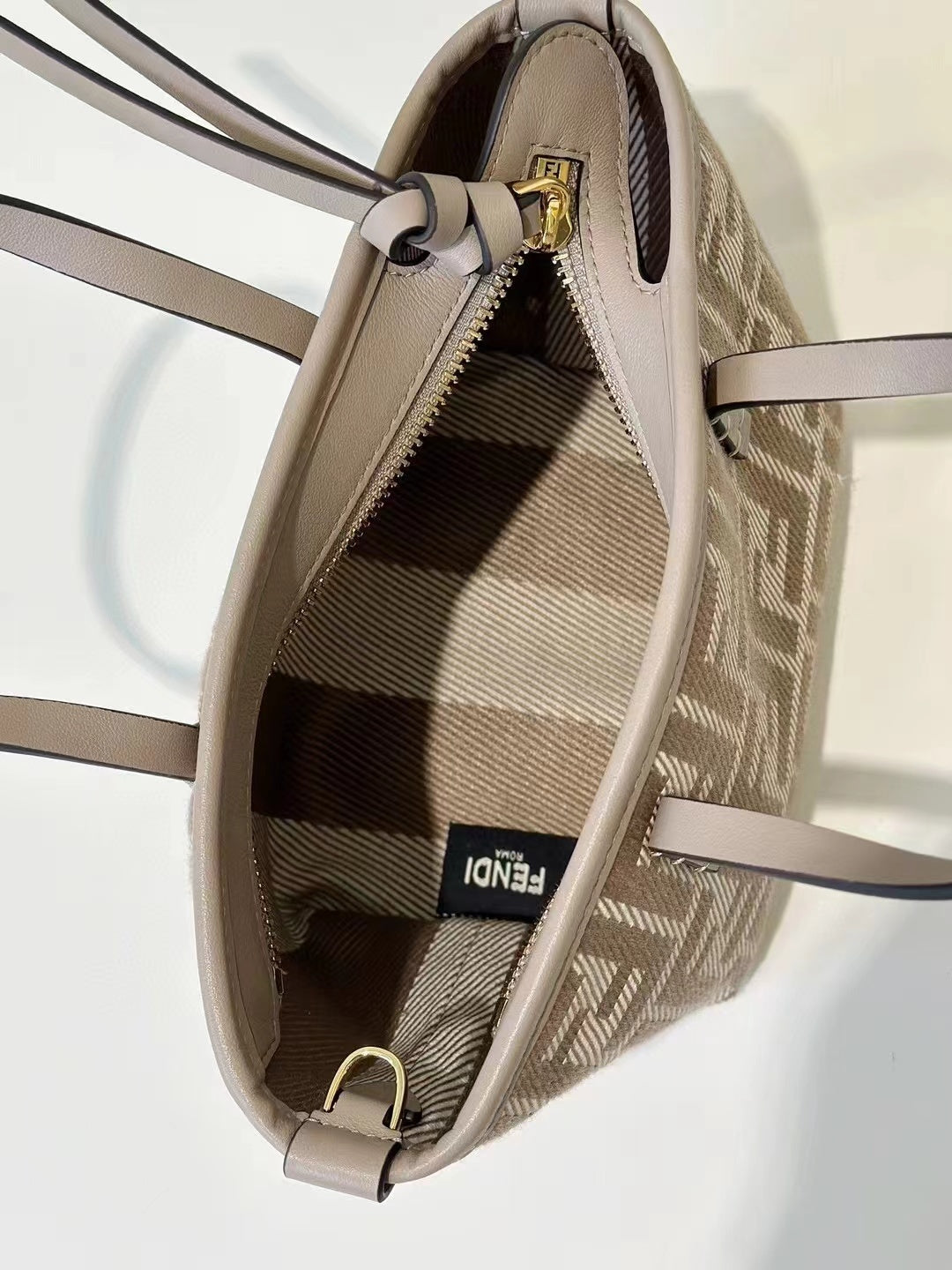 Borsa tote FF jacquard Mini Roll beige