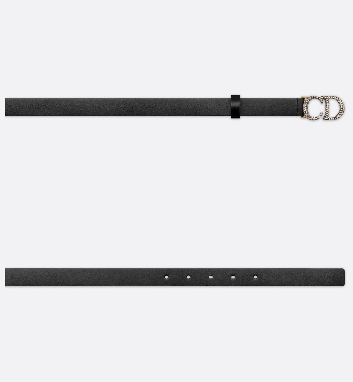 Women's 20mm black smooth calfskin saddle belt with silver-tone crystals