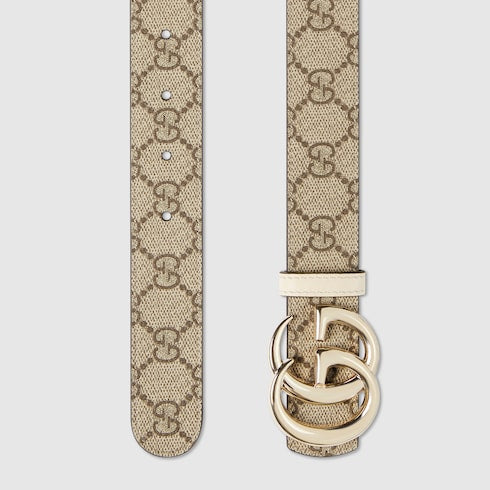 Women's GG Marmont Supreme reversible belt in beige and ivory leather