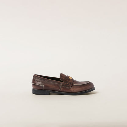 Brown vintage-effect leather loafers