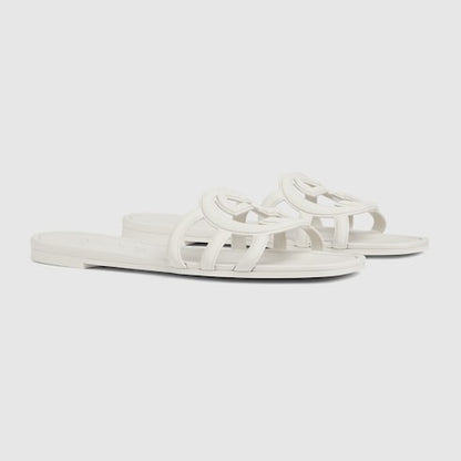 Women's slider sandal with GG Interlocking in white rubber