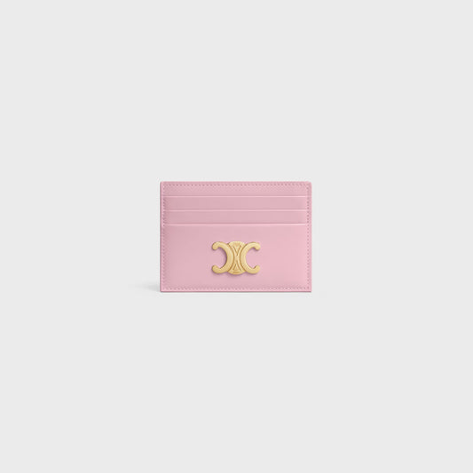 Portacarte Triomphe in pelle di vitello lucida rosa