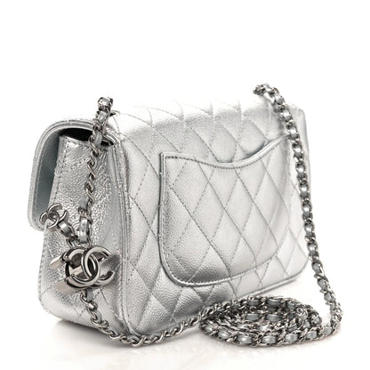 Mini metallic quilted rectangular Caviar bag with silver CC Slide flap