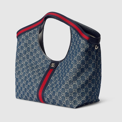 Gucci Giglio small shopping bag in blue and white GG denim