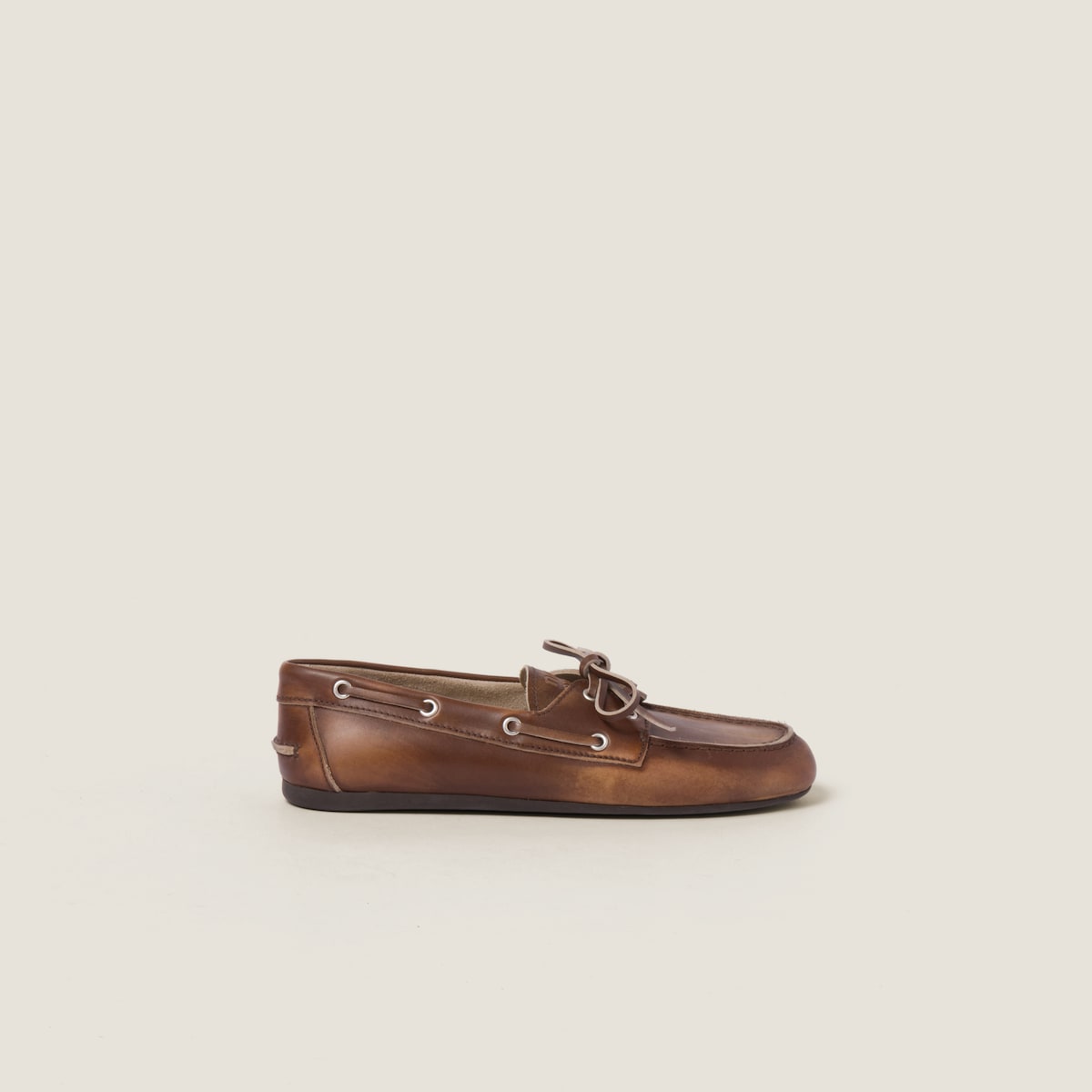 Unlined brown faded leather boat shoes