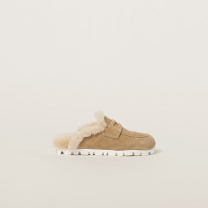 Ecru suede clogs
