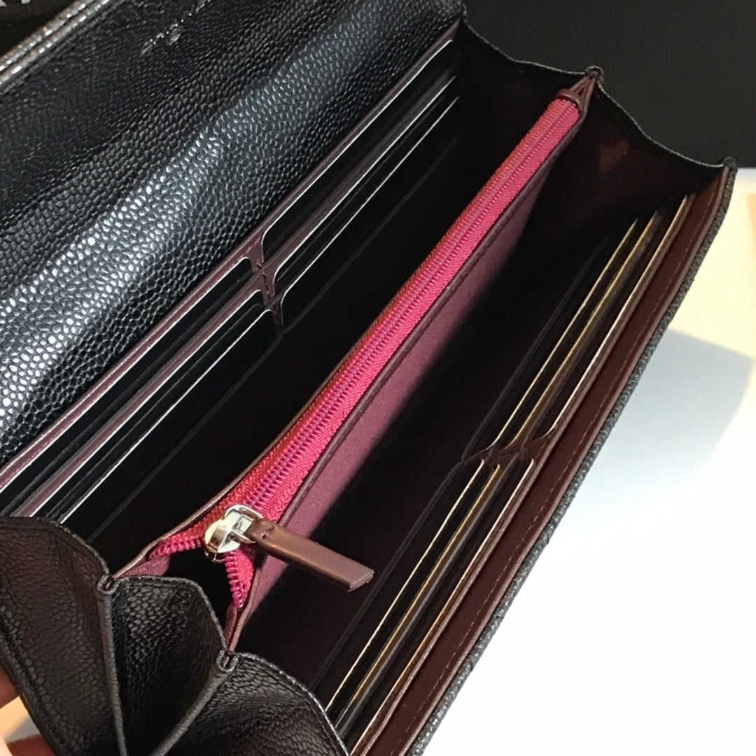Classic quilted black leather flap wallet