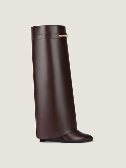 Ebony Brown Leather Shark Boots