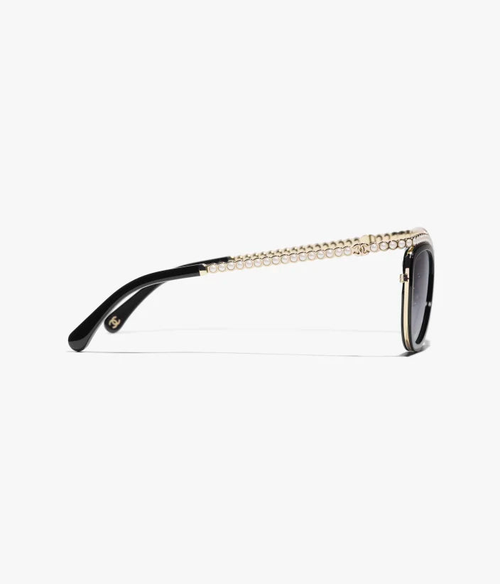 Occhiali da sole Cat Eye in acetato con lenti nere e grigie e perle finte