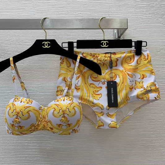 Bikini Vita Alta con Stampa Barocco