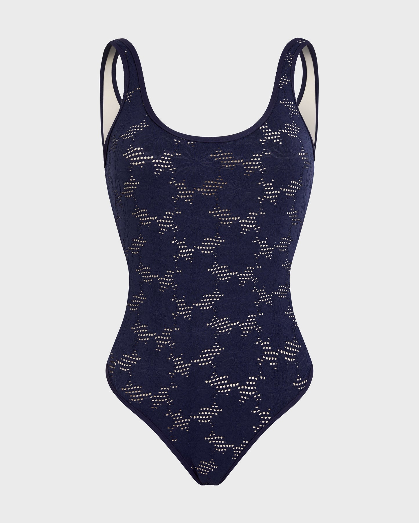 Costume Intero in jacquard con motivi floreali e ricamo inglese