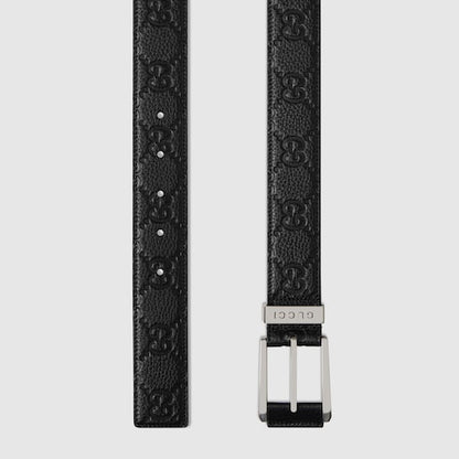 Black belt with embossed GG motif and square buckle
