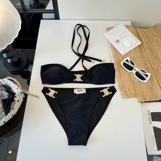 Bikini Set Triomphe Nero con Dettagli Oro