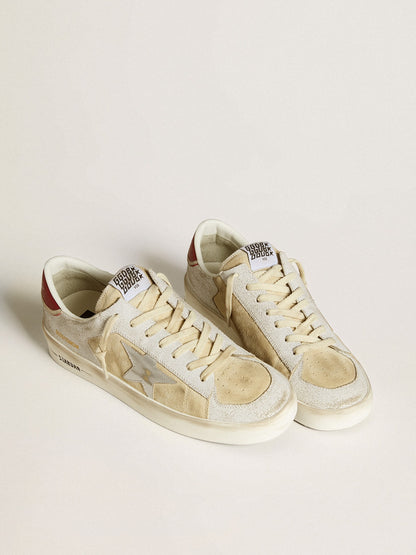 Nubuck and crackled leather with silver laminated leather star
