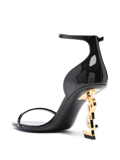 Opyum black calfskin leather 85mm heeled sandals with logo