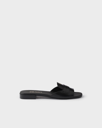 Schwarze Leder-Slider-Sandalen