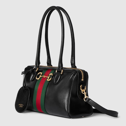 Medium-sized black leather top-handle bag