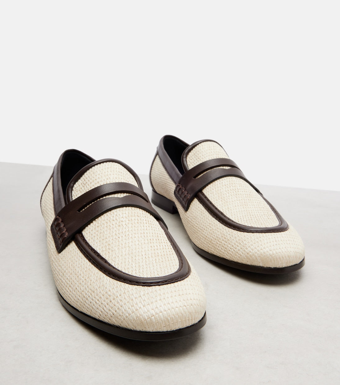 Braided leather loafers with beige/black leather trim