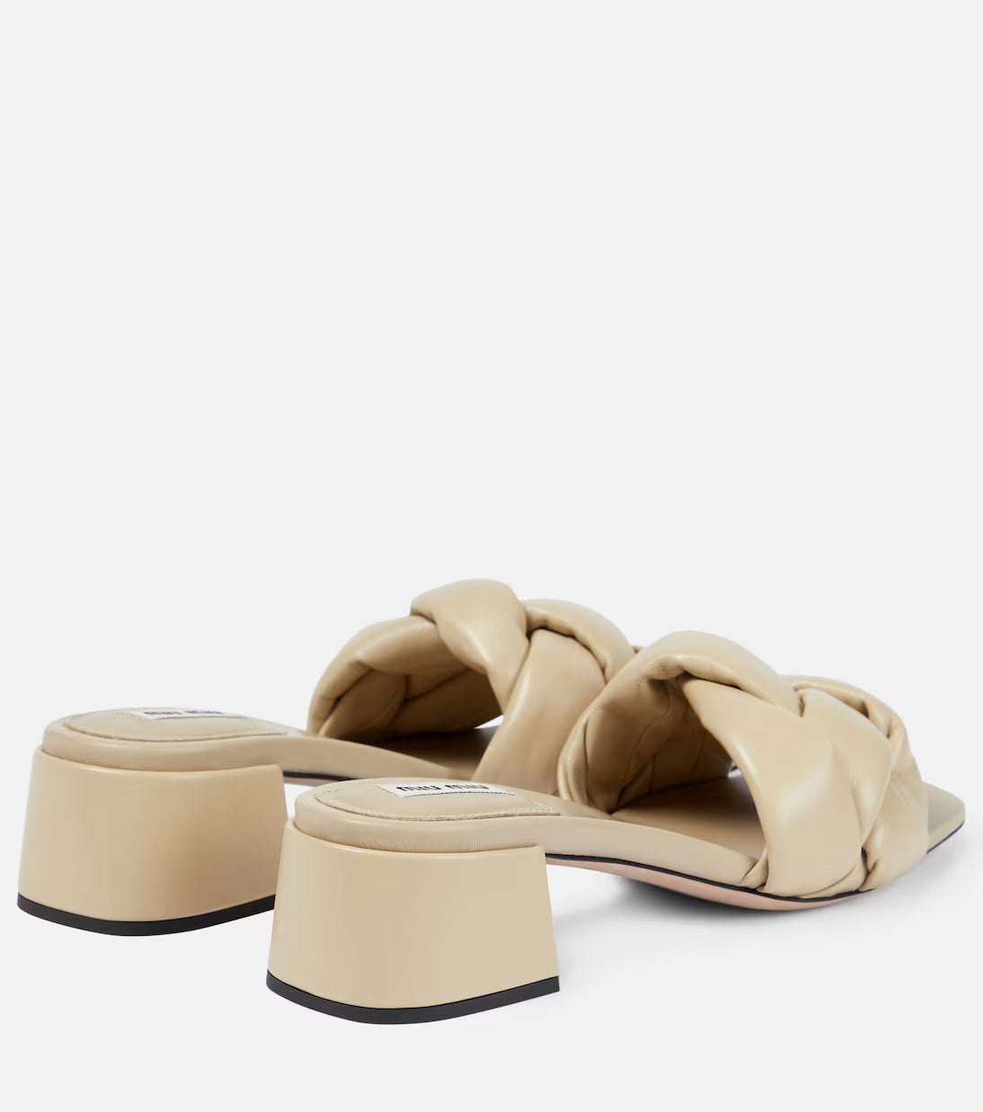 Beige braided leather padded sandals