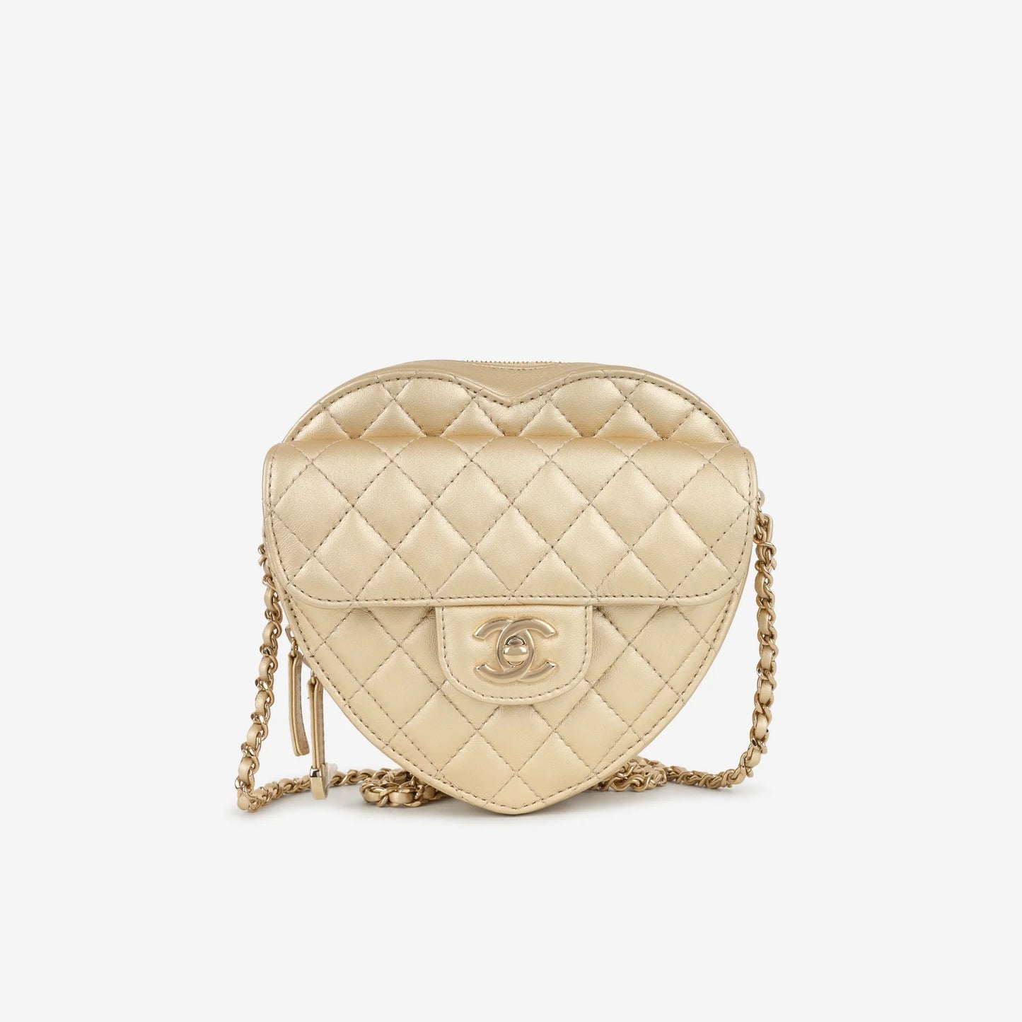 Borsa Large Heart in pelle di agnello trapuntata color champagne