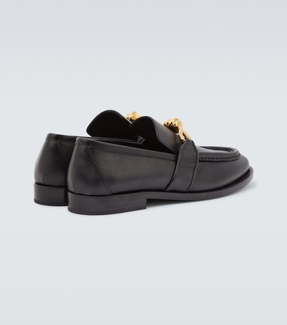 Astaire Knot Loafers in black leather with gold buckle