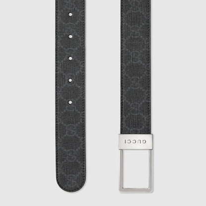 Men's gray rectangular buckle GG belt