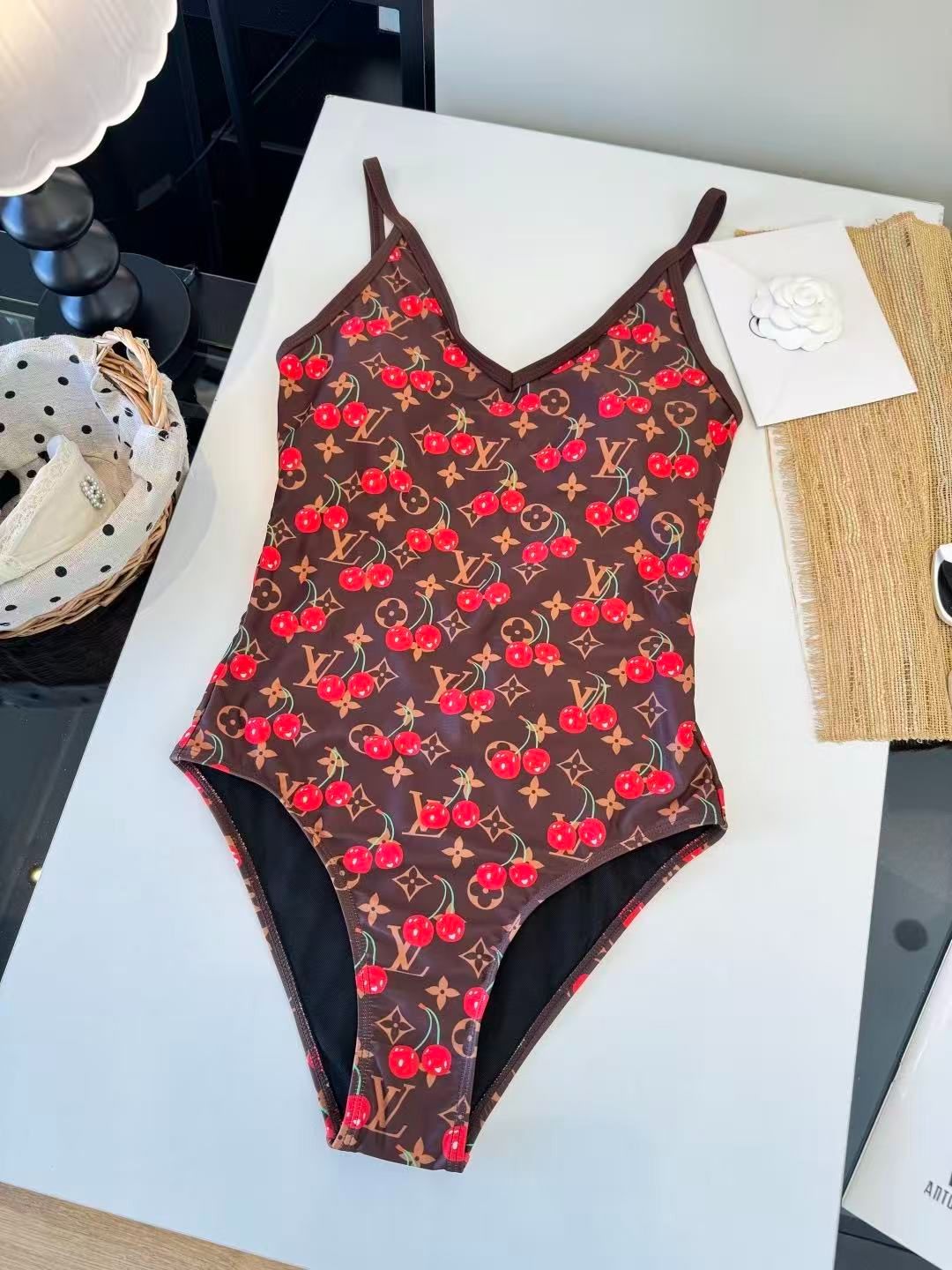 Costume Intero Heritage Cherry Monogram Marrone