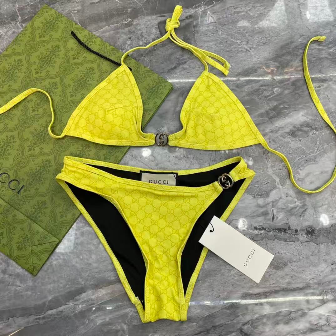 Bikini in jersey stretch con stampa GG Giallo