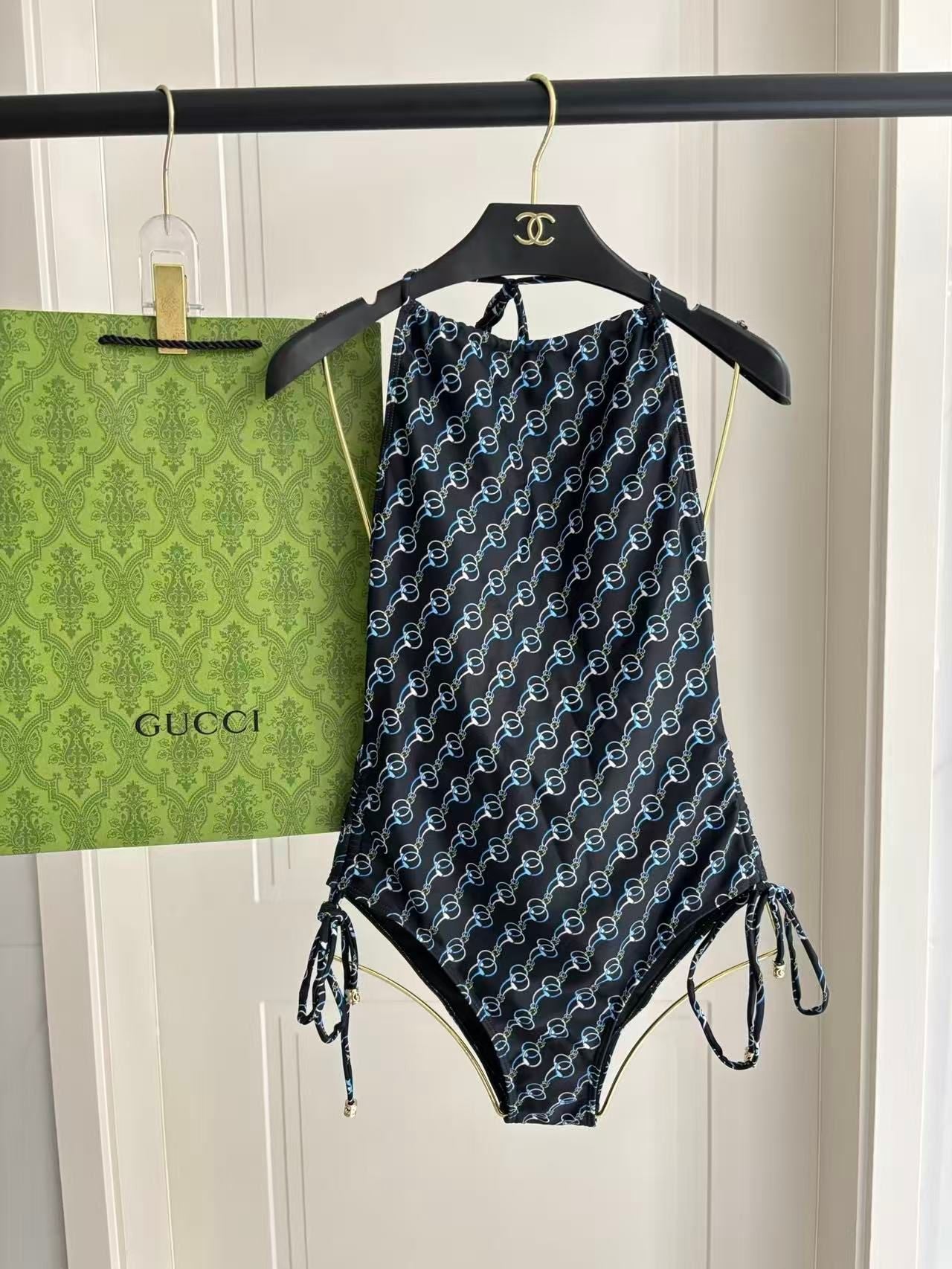 Costume Intero Stampa Link Monogram Nero