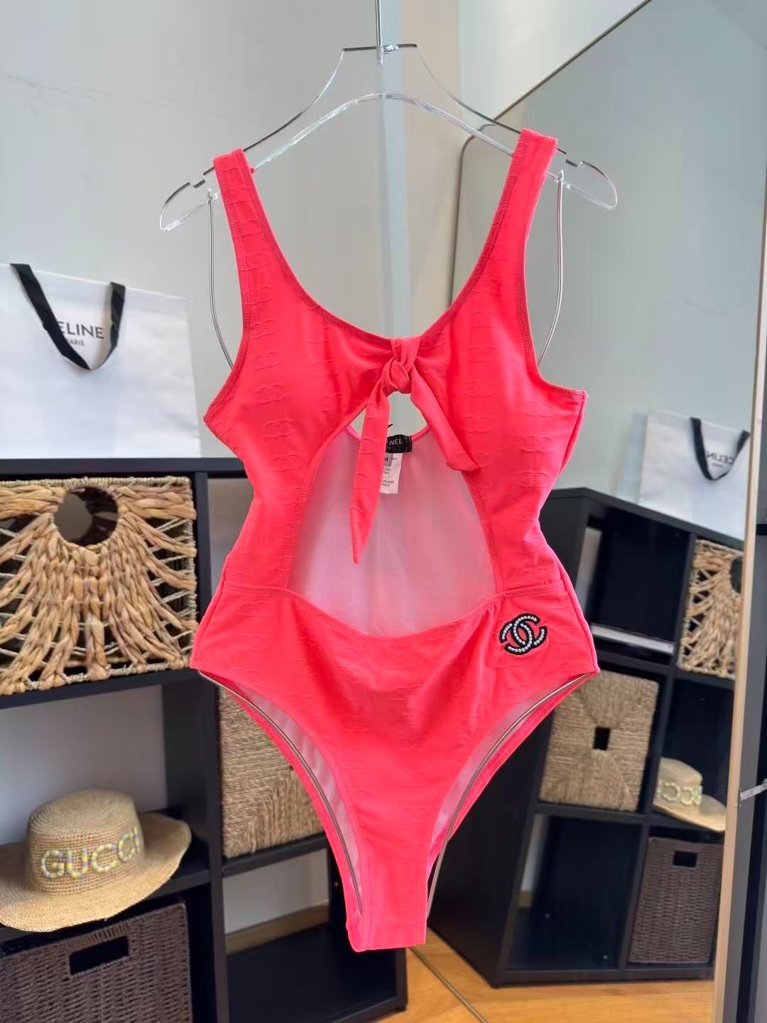 Costume Intero Cut-out Rosa con Nodo Frontale