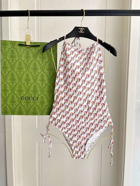 Costume Intero Stampa Link Monogram Bianco