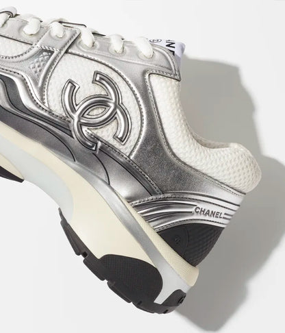 White and Silver Fabric Trainers