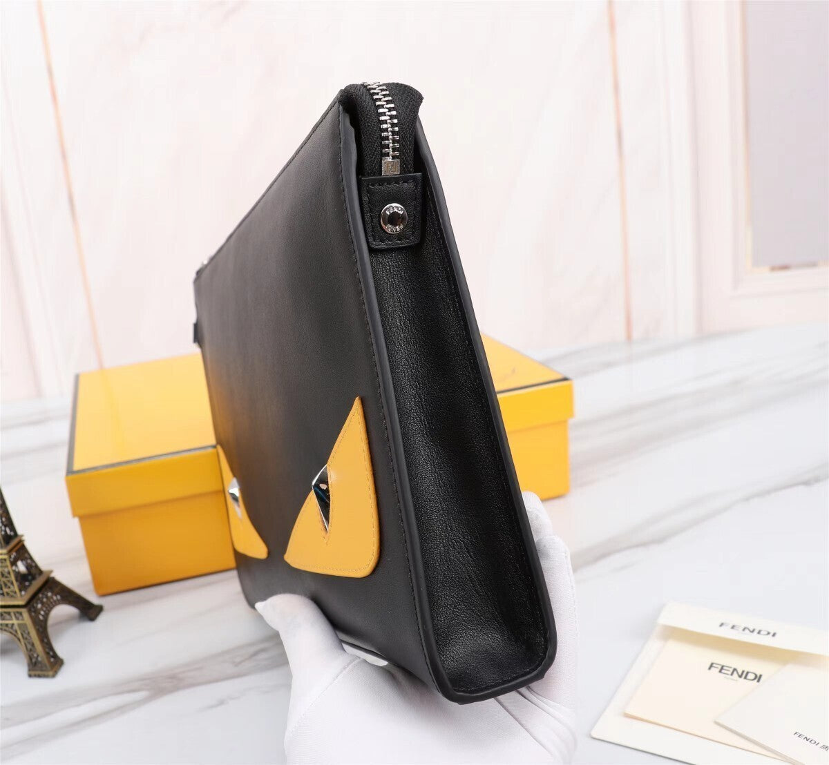 Borsa a marsupio Clutch nera e gialla